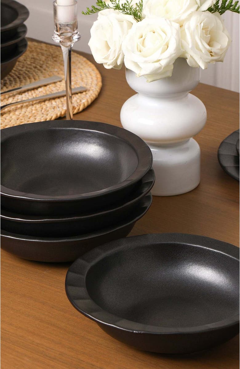 Stone Lain Oasis Stoneware 4-Piece Pasta Bowl Set, Alternate, color, Black