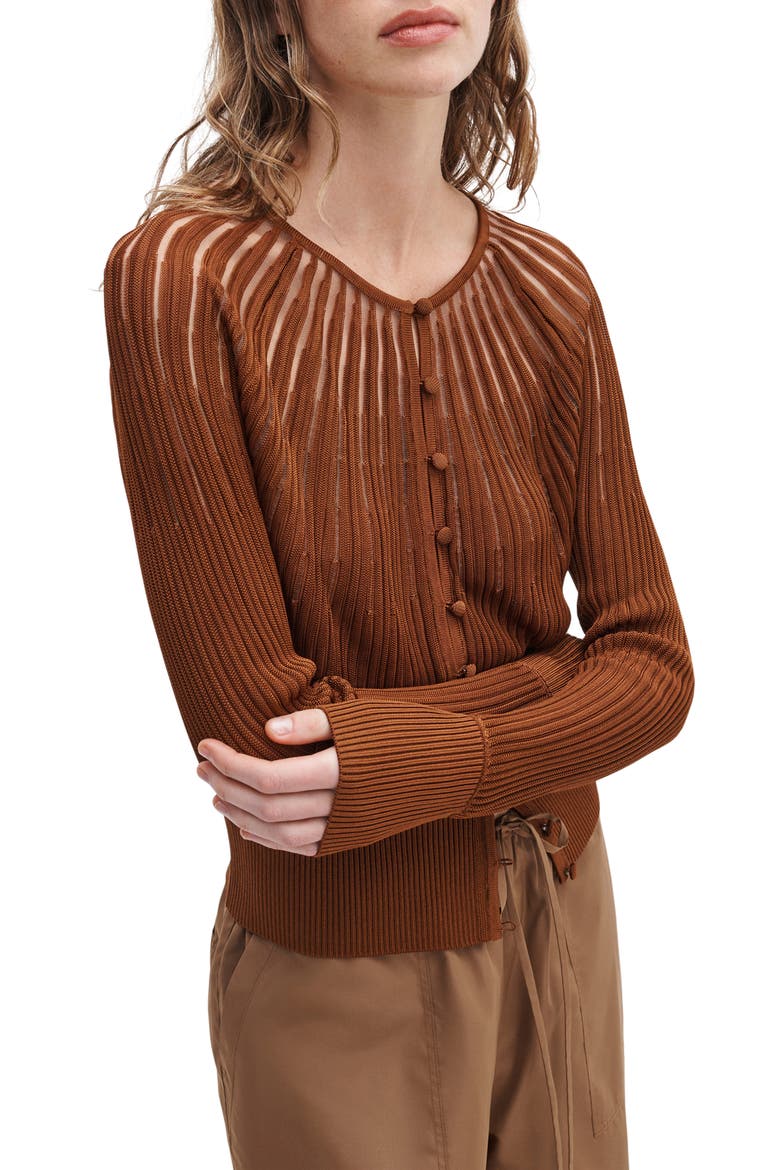 Aubrey Open Knit Semi Sheer Cardigan, Alternate, color, RUST