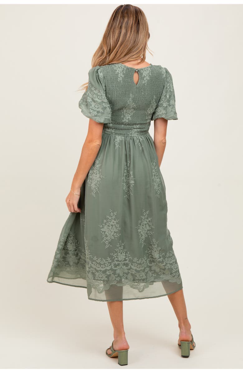 PinkBlush Floral Lace Smocked Midi Dress, Alternate, color, Light Olive