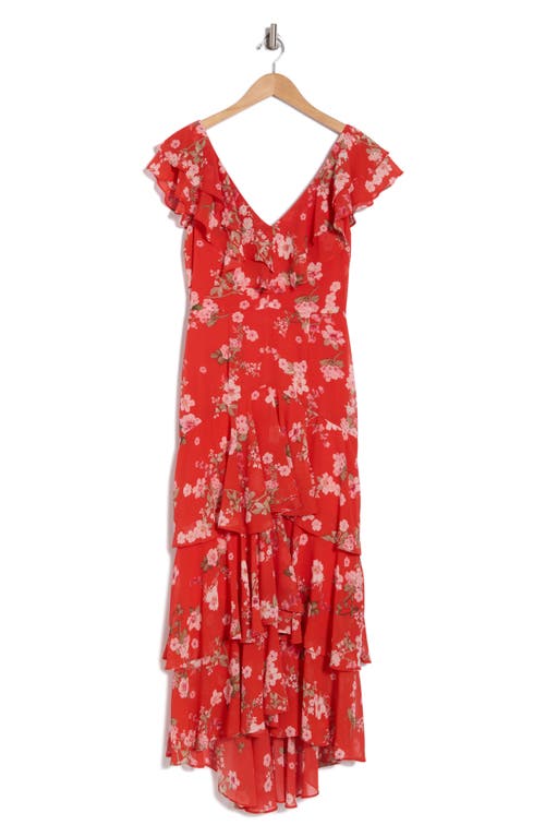 Wayf Floral Ruffle Tiered Dress In Tomato Floral