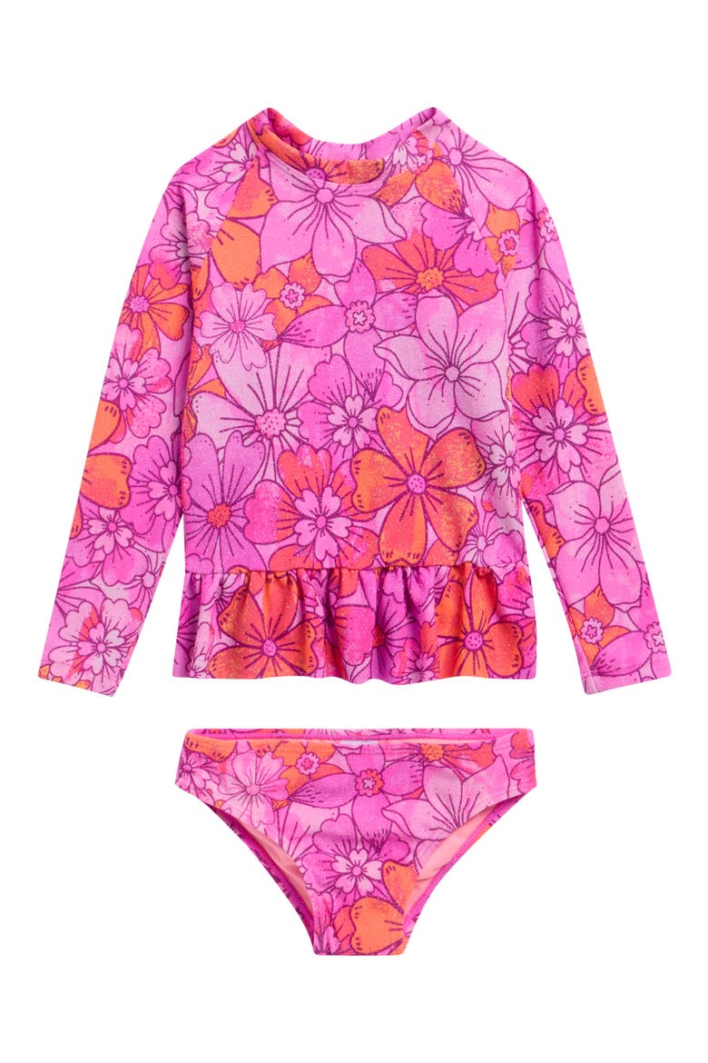 Kids' Long Sleeve Two-Piece Rashguard Swimsuit, Main, color, PINK