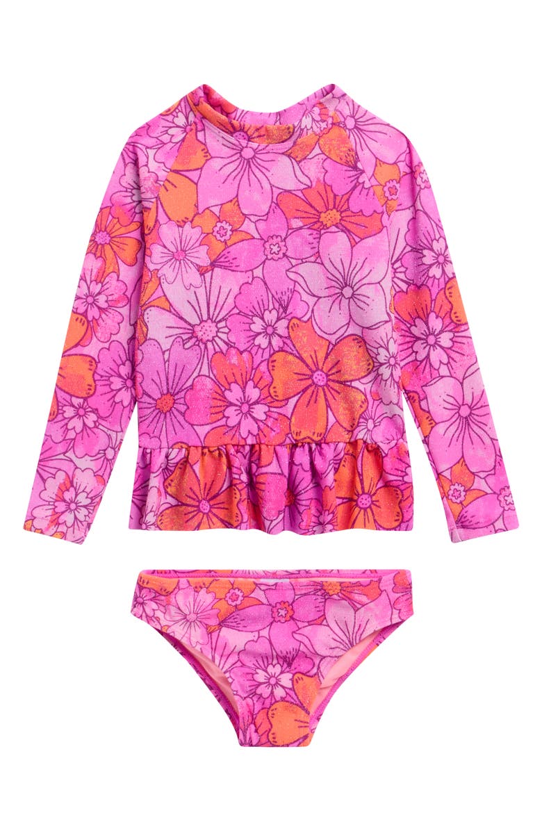 Beach Lingo Kids' Long Sleeve Two-Piece Rashguard Swimsuit, Main, color, Pink
