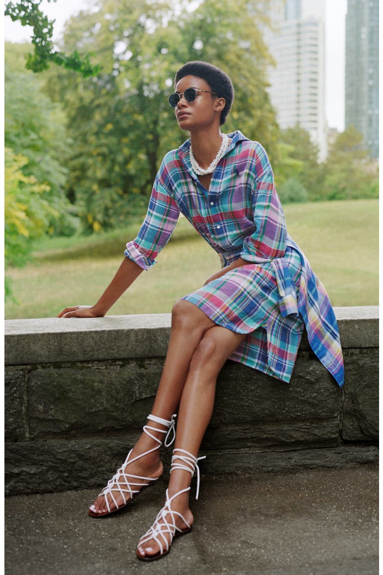 Plaid Long Sleeve Dress, Alternate, color, BLUE/ PINK
