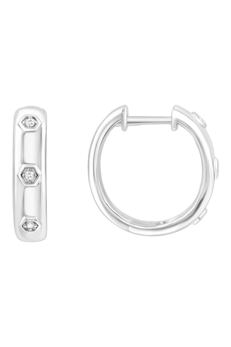 Sterling Silver Diamond Huggie Hoop Earrings, Main, color, SILVER