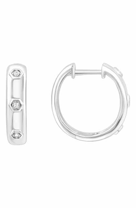 Sterling Silver Diamond Huggie Hoop Earrings