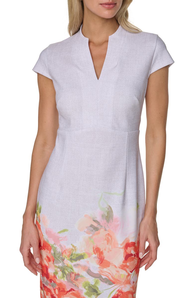 Calvin Klein Placed Floral Print Cap Sleeve Sheath Dress, Alternate, color, Starburst Multi