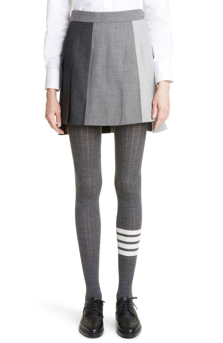 Thom Browne Colorblock Pleated Wool Miniskirt, Main, color,