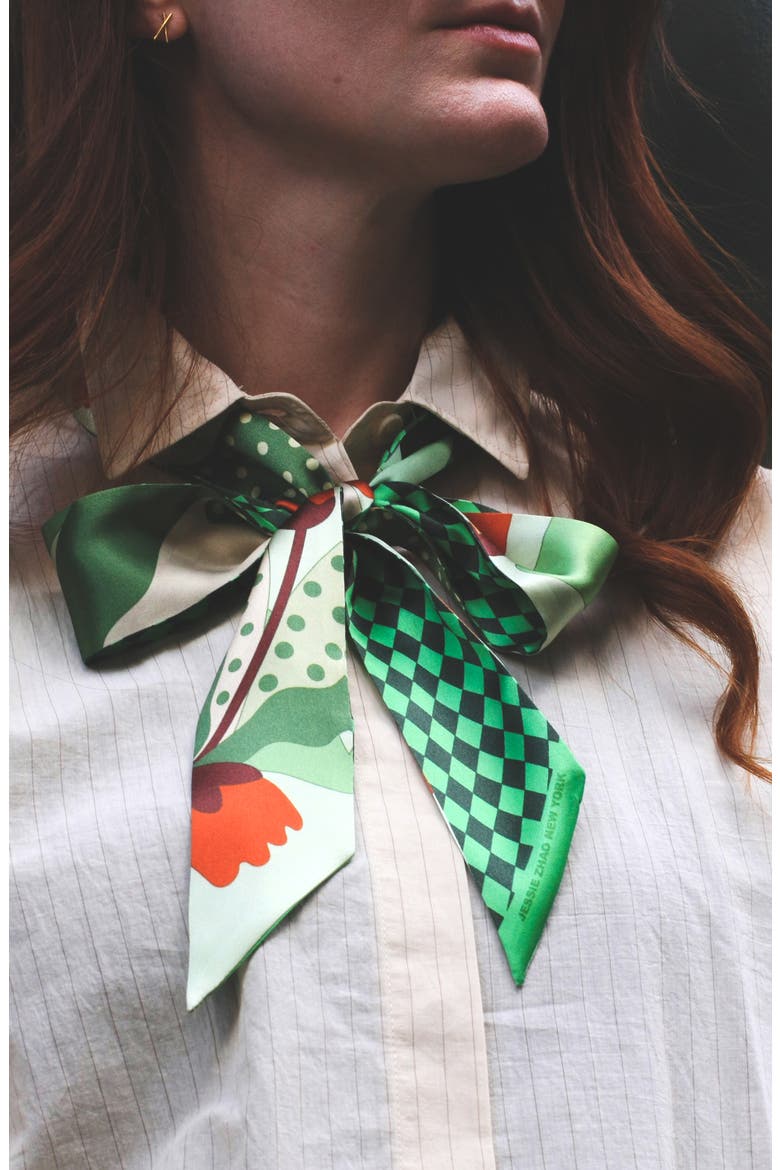 Silk Skinny Scarf of Green Wonderland, Alternate, color, Green