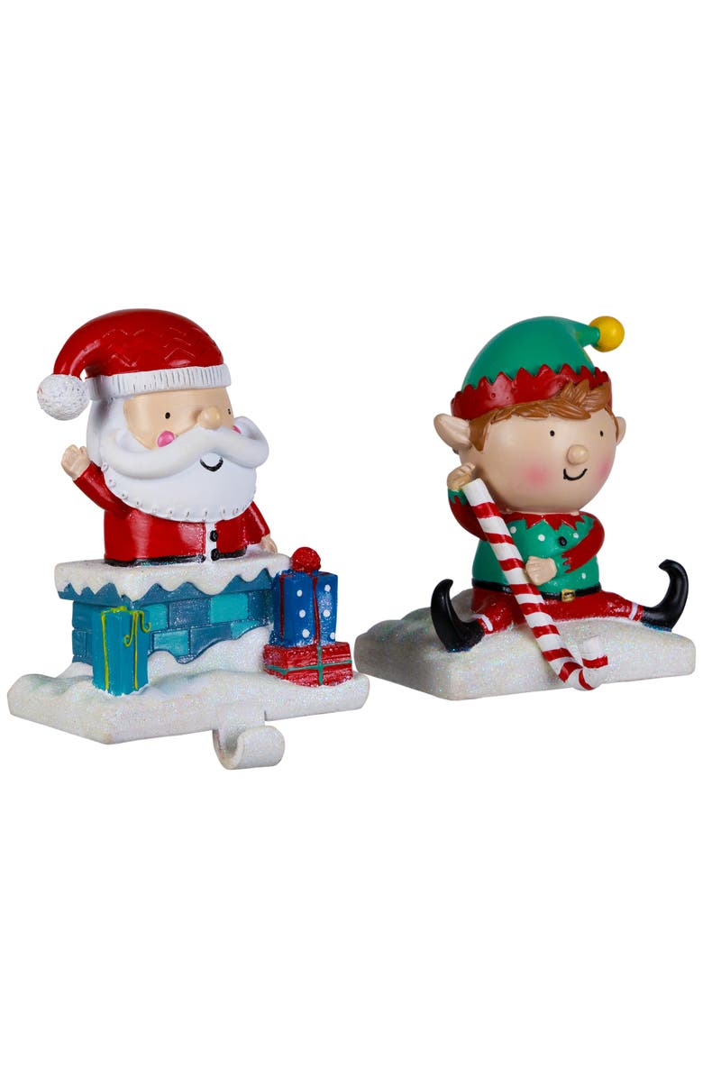 Northlight Santa and Elf Christmas Stocking Holders - 5" - Set of 2, Alternate, color, Green