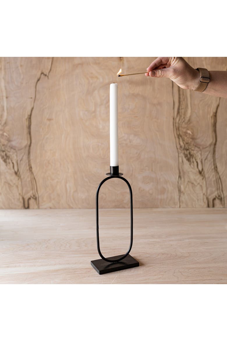 Tall Oval Taper Candle Holder Black Metal, Alternate, color, Black
