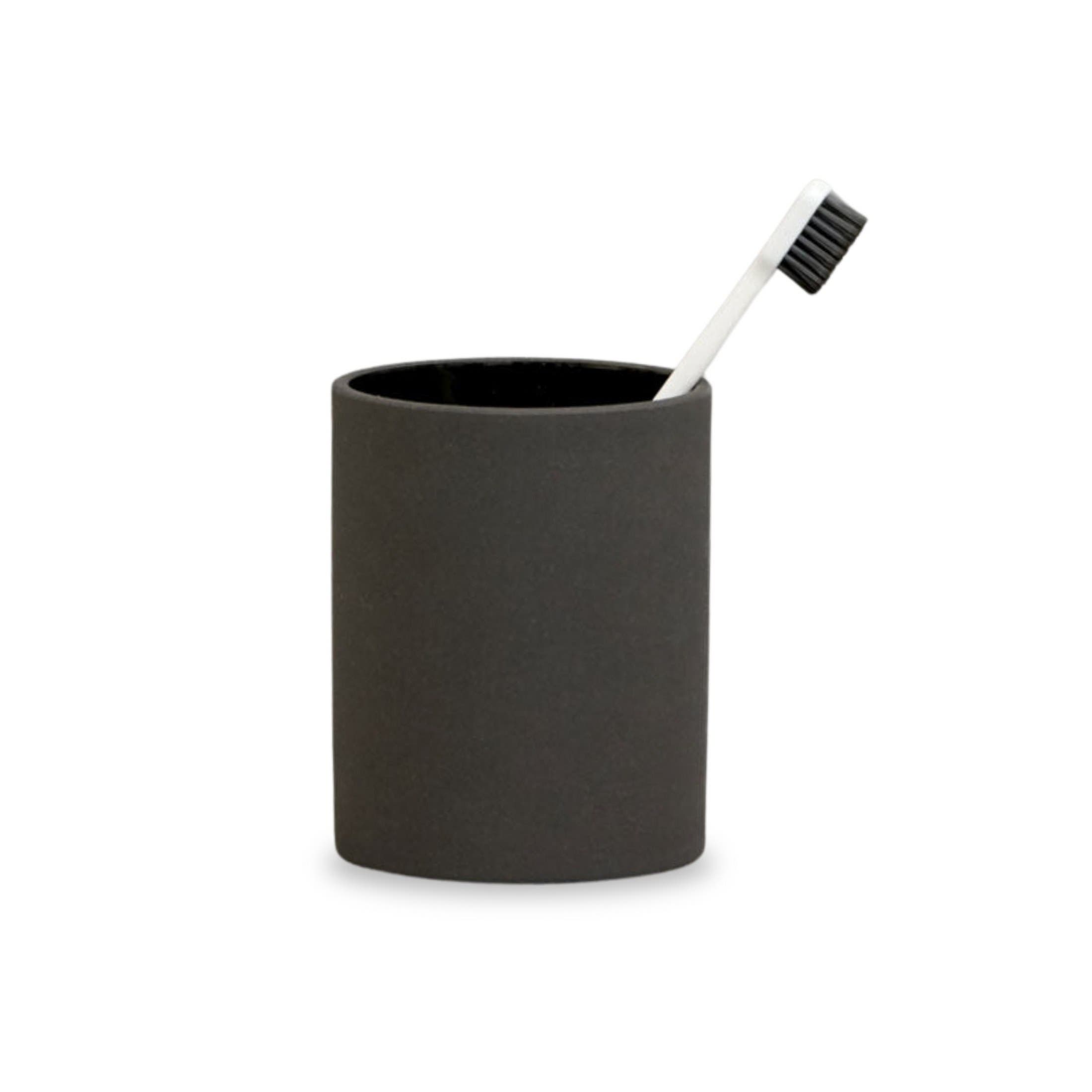 ESKO Sabia Toothbrush Holder Reusable Tumbler Vanity Bathroom Accessories, 8.5cm x 10.5cm in Black 