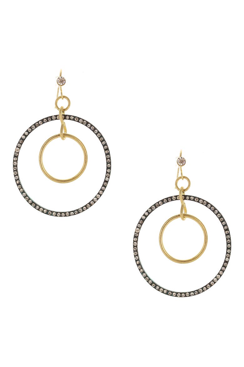 Ladana Detail Hoop Drop Earrings, Main, color, GOLD / CLEAR