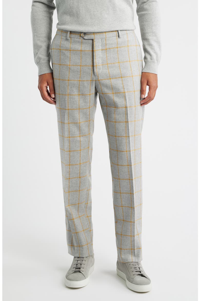 Country Windowpane Check Wool & Cashmere Dress Pants, Main, color, MED GREY