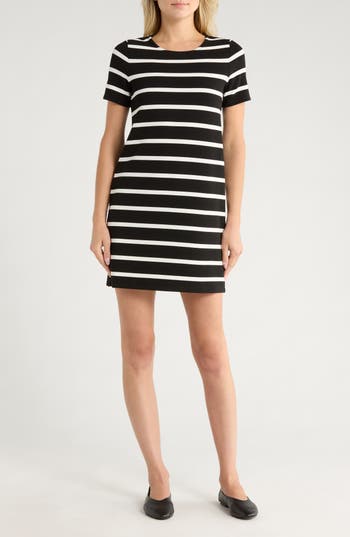 Rag & Bone Colette Stripe Short Sleeve Shift Dress In Black