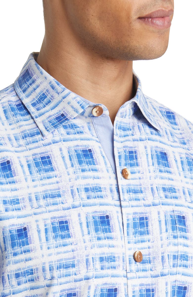 Tommy Bahama Echo Beach Tiles Short Sleeve Silk Blend Button-Up Shirt, Alternate, color, 