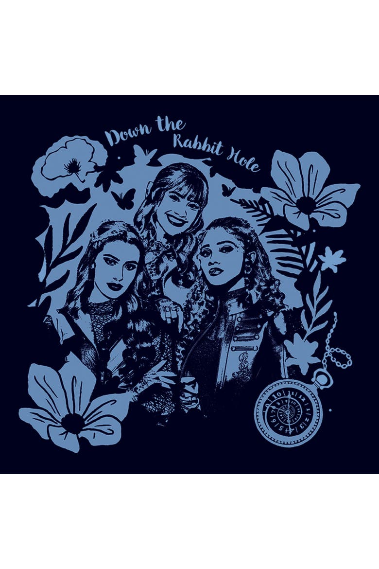 Junior's Descendants Wicked Wonderland Down the Rabbit Hole  Graphic T-Shirt, Alternate, color, Navy Blue