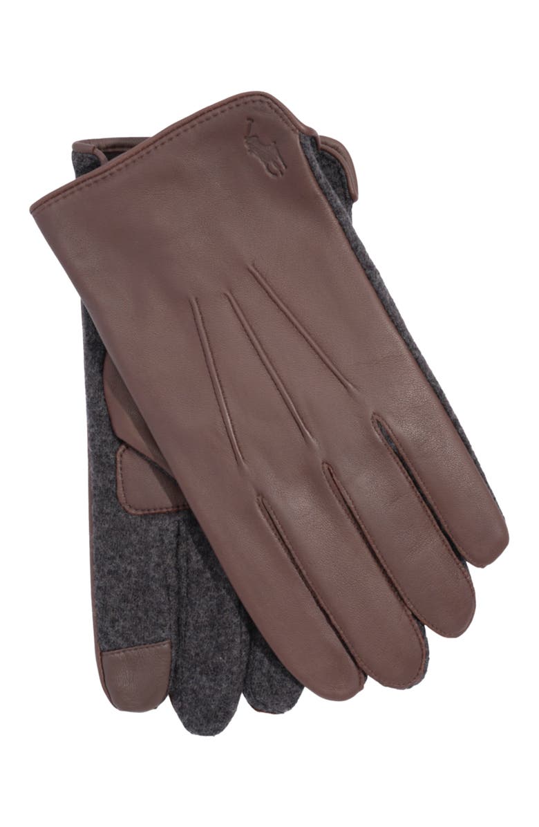 Polo Ralph Lauren Nappa Hybrid Touch Glove, Main, color, Dark Brown/Charcoal