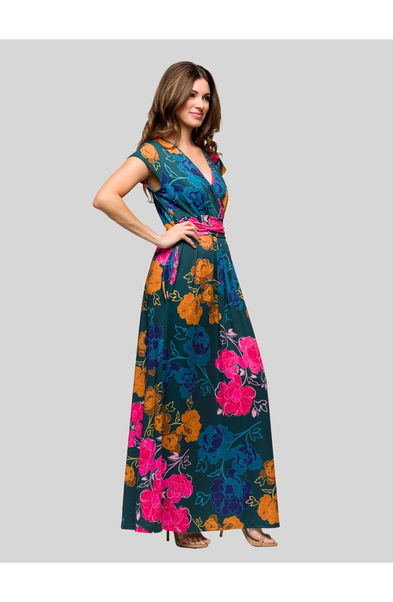 24seven Comfort Apparel Sleeveless V-Neck Maxi Dress with Pocket Detail, Alternate, color, Blue Multi