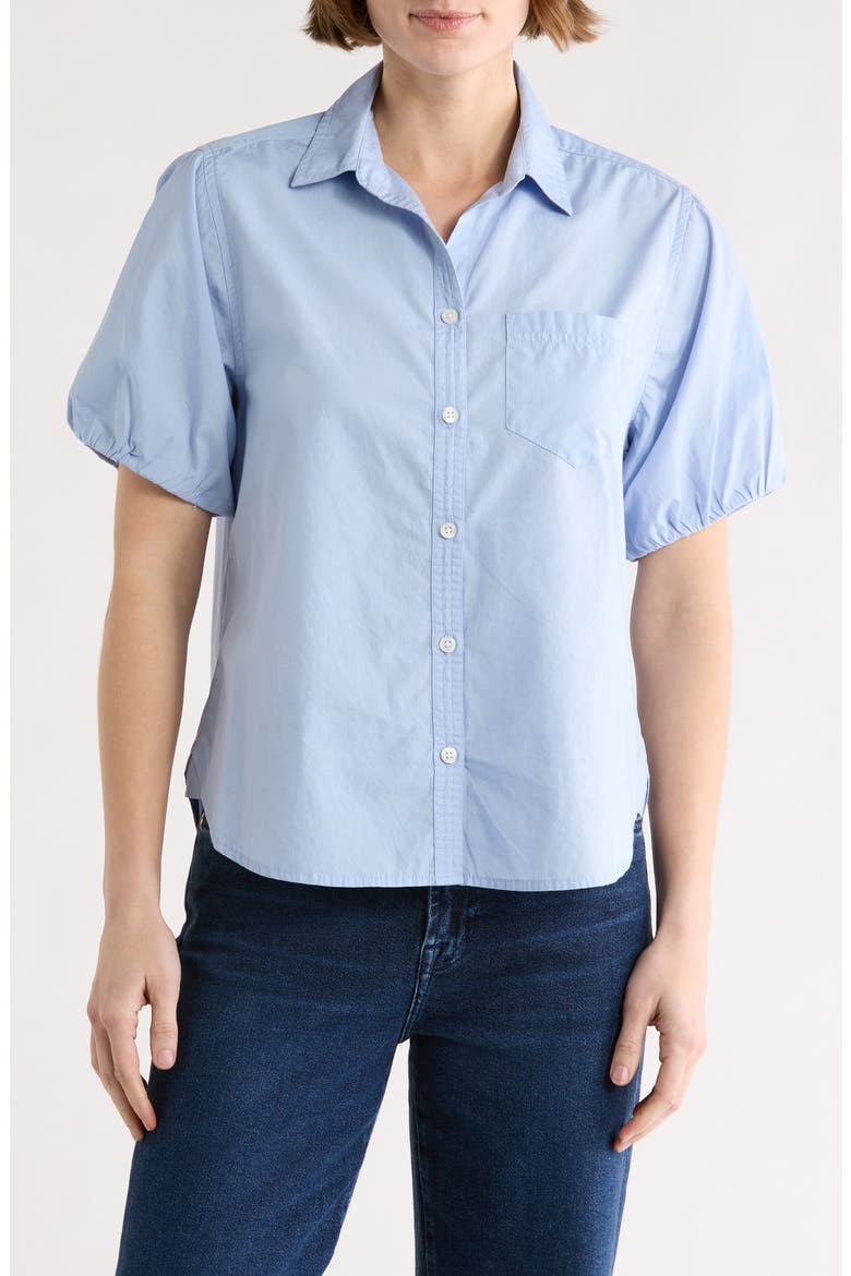 Corey Short Sleeve Cotton Button-Up Shirt, Main, color, MISTY BLUE