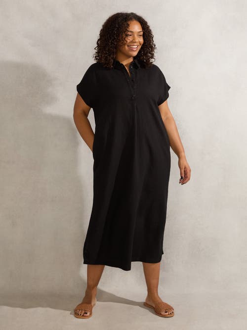Live Unlimited Linen Midi Shirt Dress In Black
