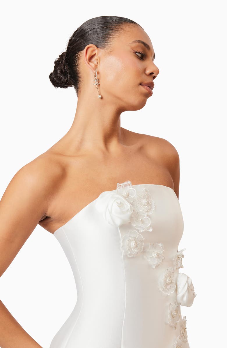 Elliatt Oleander Floral Appliqué Strapless Cocktail Minidress with Removable Sheer Maxi Skirt, Alternate, color, Ivory