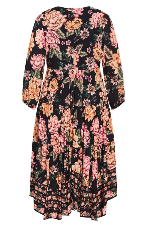 City Chic Divine Grace Long Sleeve Floral Maxi Dress In Black