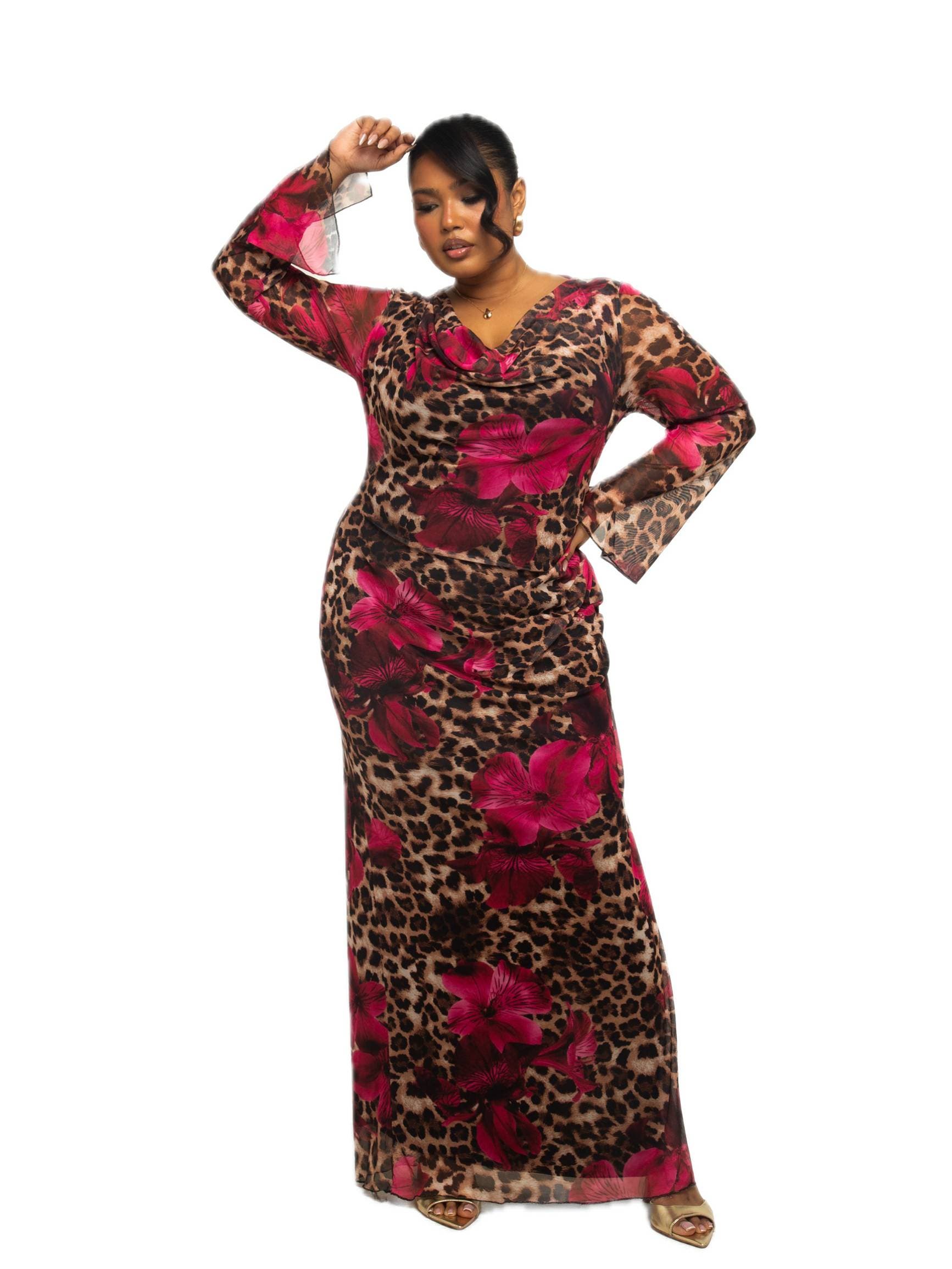 red leopard print maxi dress ASOS DESIGN slash neck maxi dress in red leopard print