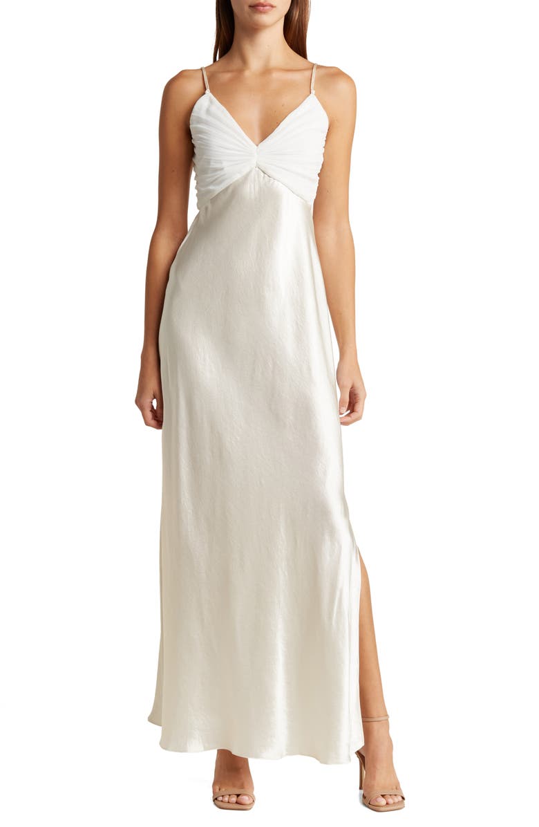 FRAME Ruched Mixed Media Maxi Dress, Main, color, 