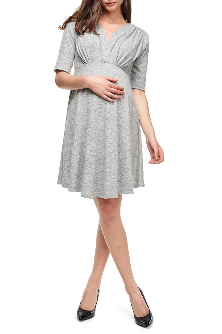 Empire Waist Stretch Maternity Dress, Main, color, HEATHER GREY