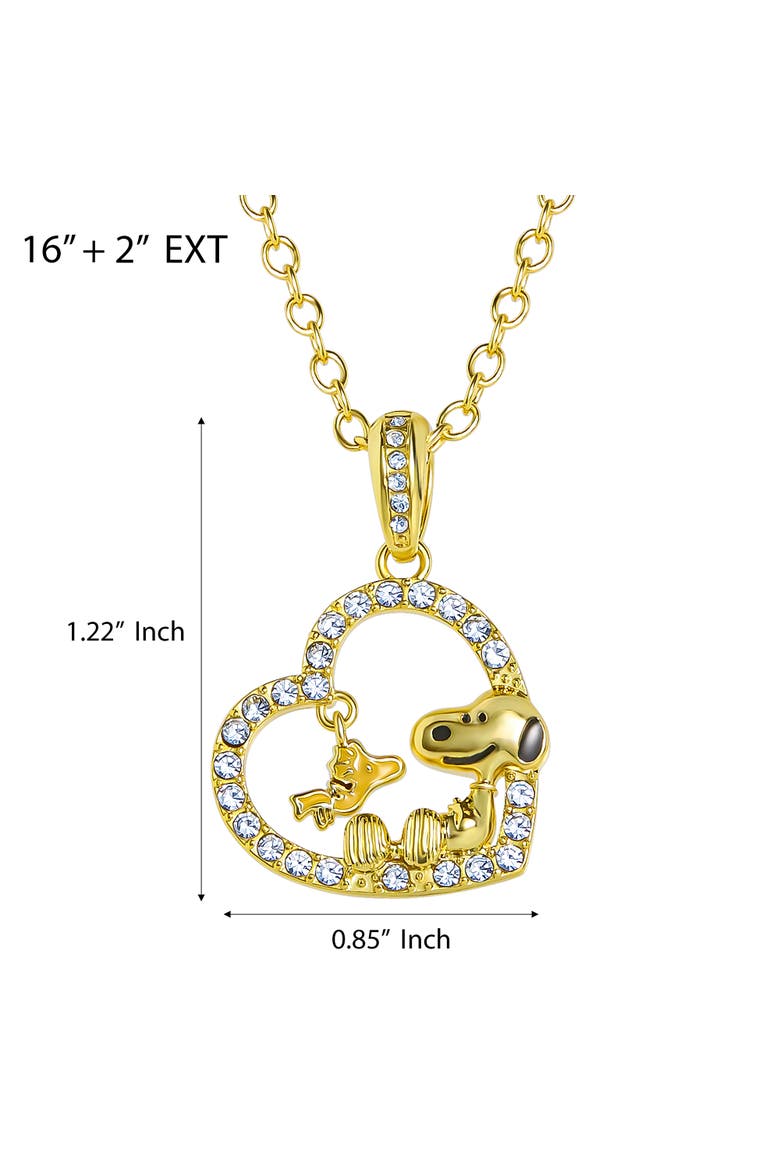 Woodstock and Snoopy Necklace, Crystal Heart Pendant, 16"+2", Alternate, color, Gold