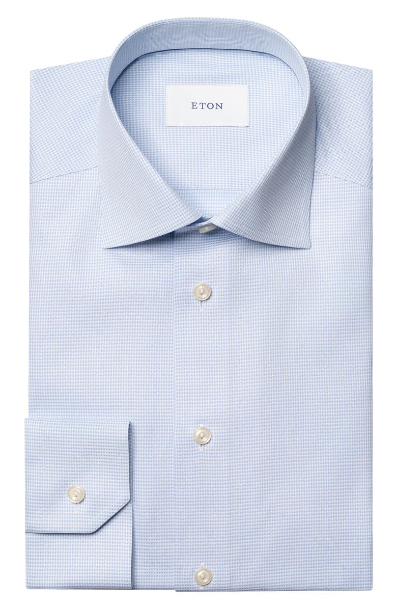 Eton Slim Fit Signature Twill Houndstooth Button-Up Shirt, Alternate, color, Light Blue