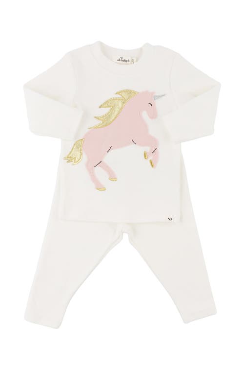 OH BABY OH BABY! PRANCING UNICORN APPLIQUE LONG SLEEVE TWO PIECE SET 