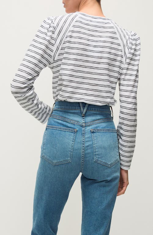Veronica Beard Mason Stripe Puff Shoulder Baseball Top In Gray