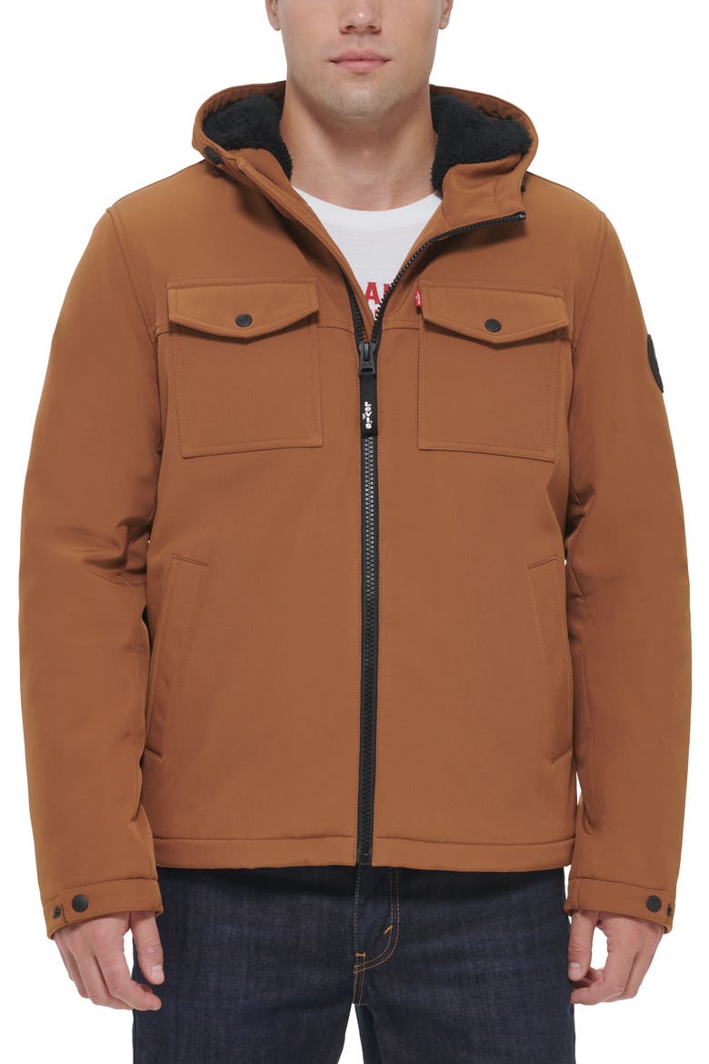 Soft Shell Faux Shearling Lined Jacket, Main, color, BROWN