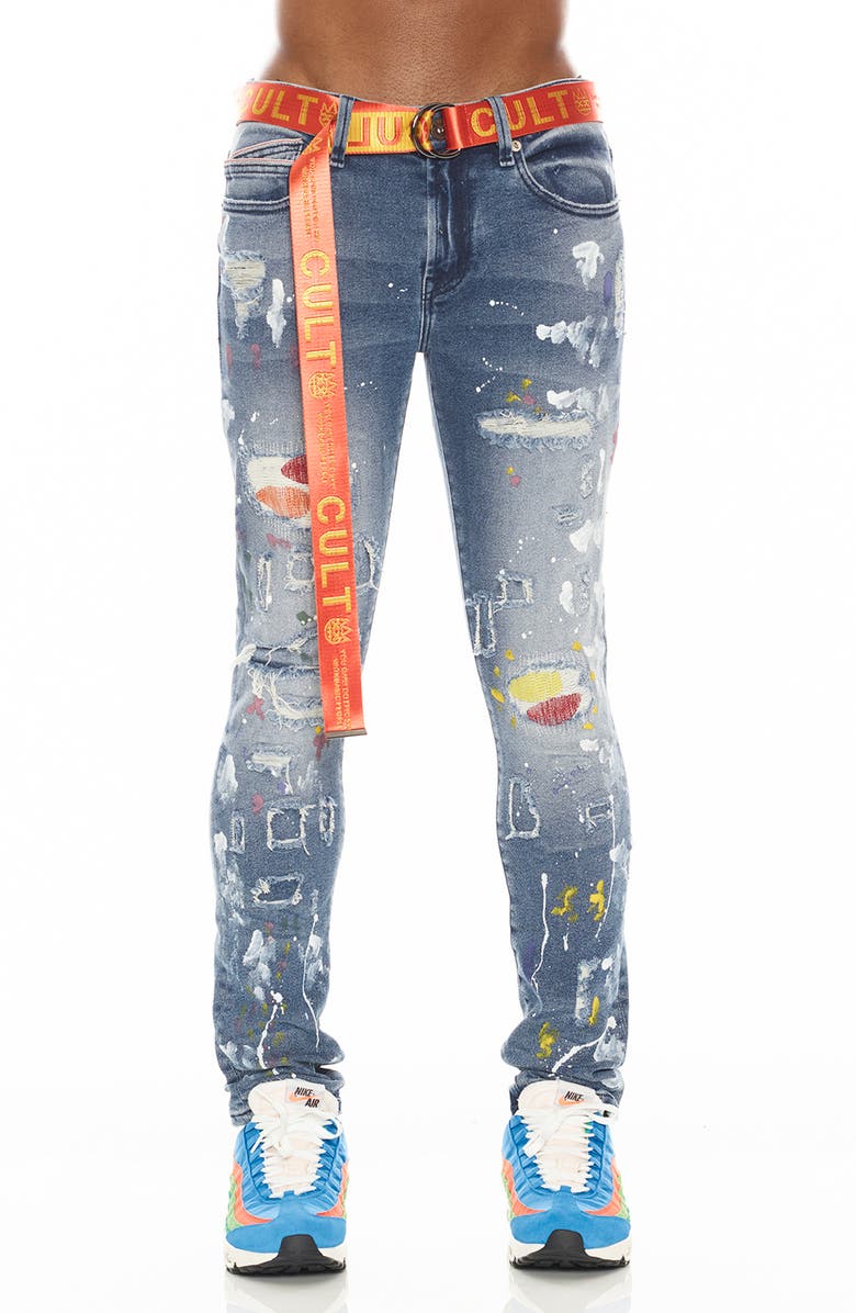 Cult of Individuality Punk Belted Distressed Super Skinny Jeans, Main, color,