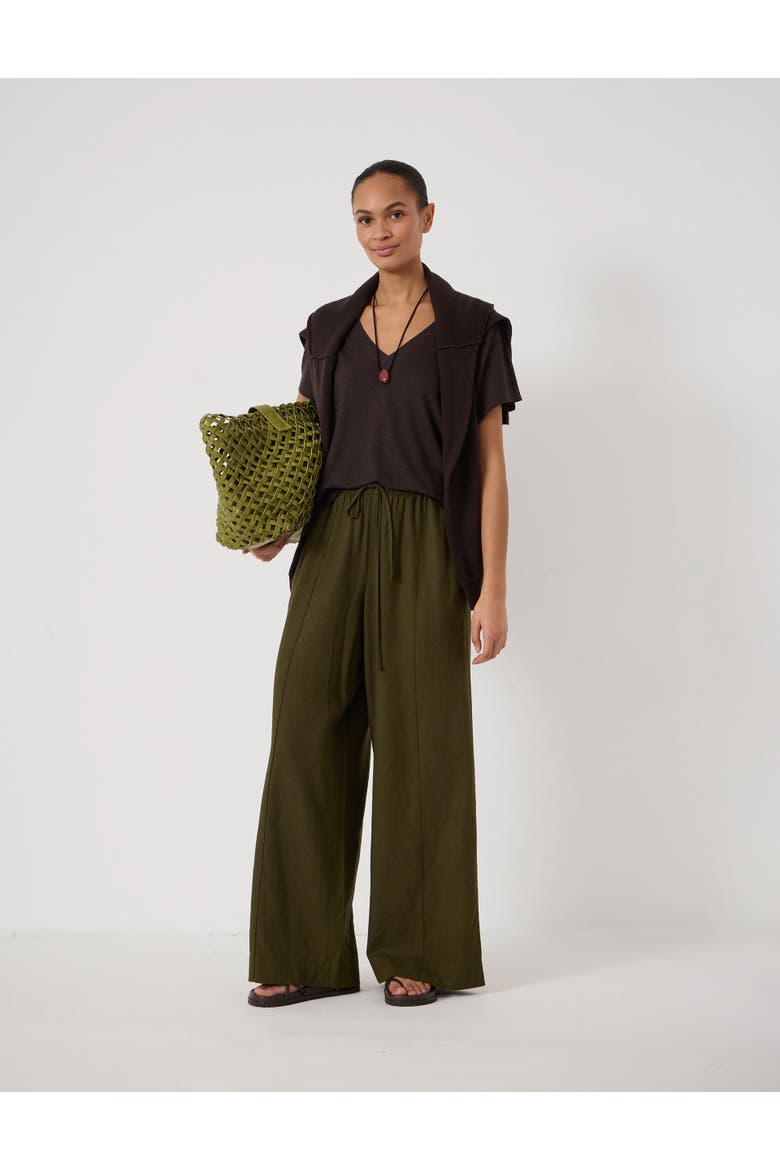 Rosalia Linen Blend V-Neck T-Shirt, Alternate, color, Fudge Brown