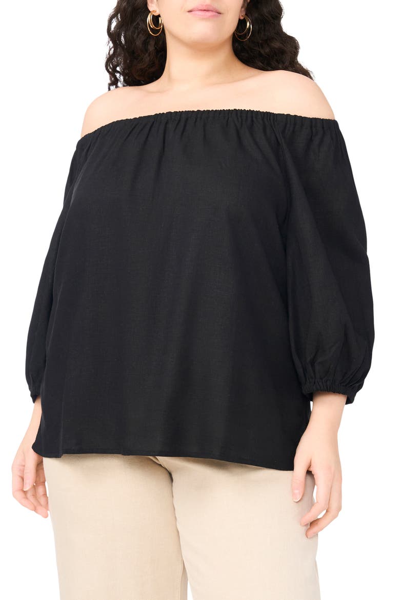 Off the Shoulder Puff Sleeve Top, Main, color, RICH BLACK