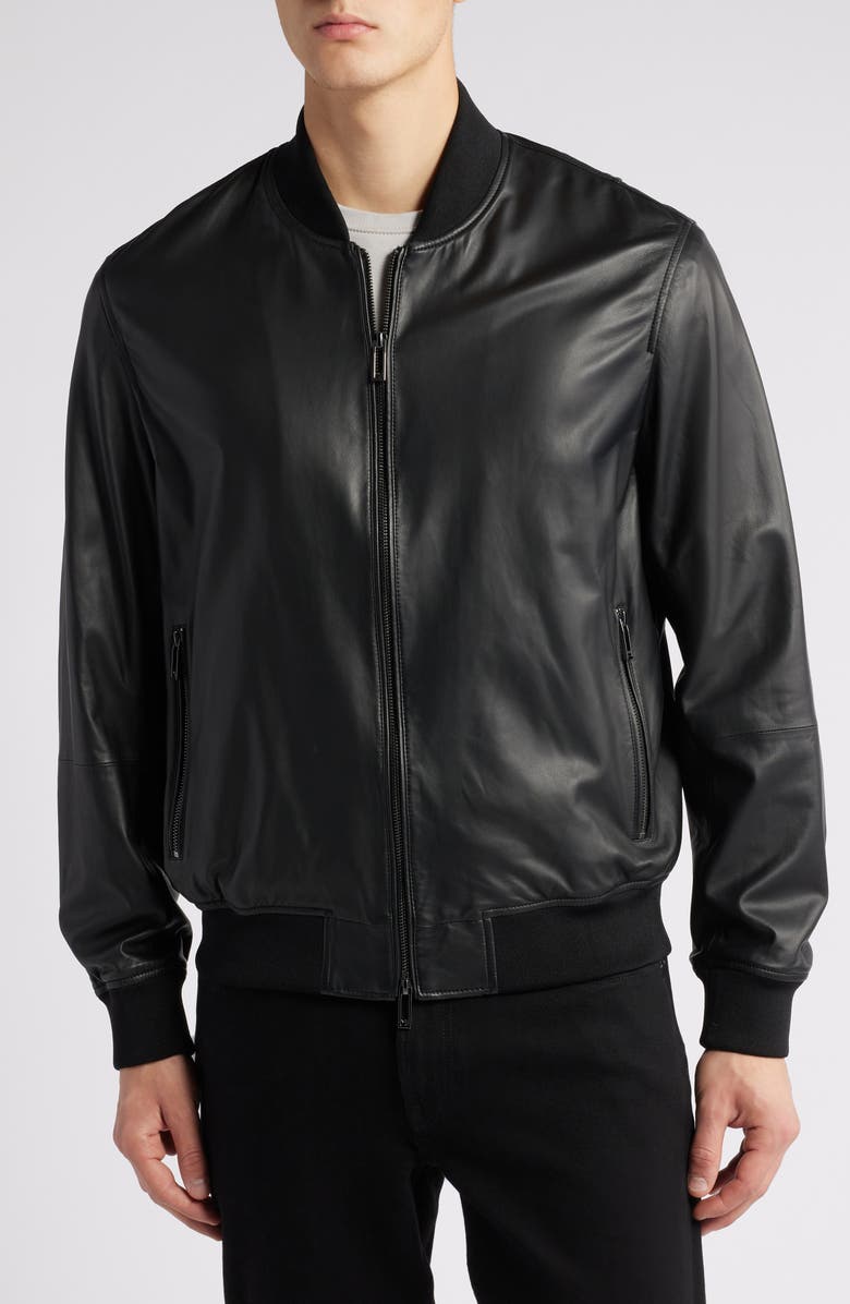 Emporio Armani Brown Leather Bomber Jacket, Alternate, color,