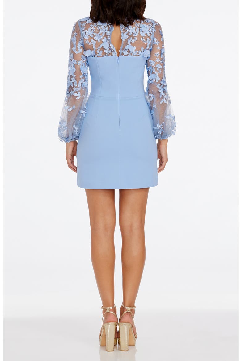 Mila Embellished Lace Trim Long Sleeve Minidress, Alternate, color, SKY