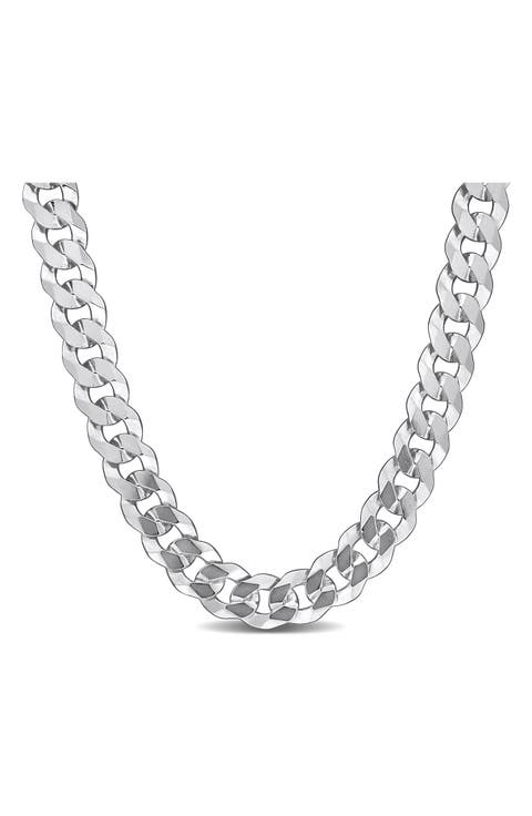 Sterling Silver Bevel Curb Chain Necklace