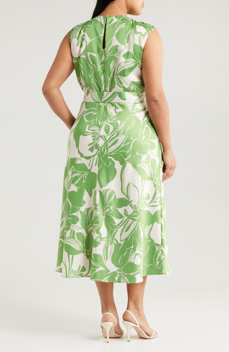 Tahari ASL Floral Cross Neck Sleeveless Midi Dress, Alternate, color,