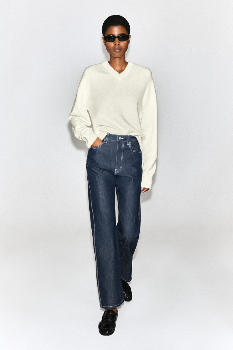 Chord Topstitched Raw Straight-leg Jeans, Alternate, color, RAW INDIGO