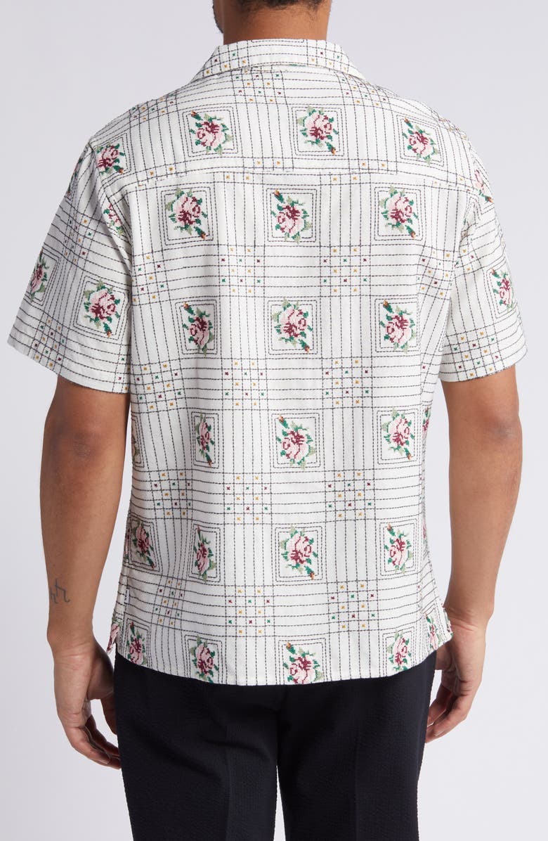 Wax London Didcot Embroidered Short Sleeve Cotton & Linen Button-Up Shirt, Alternate, color,