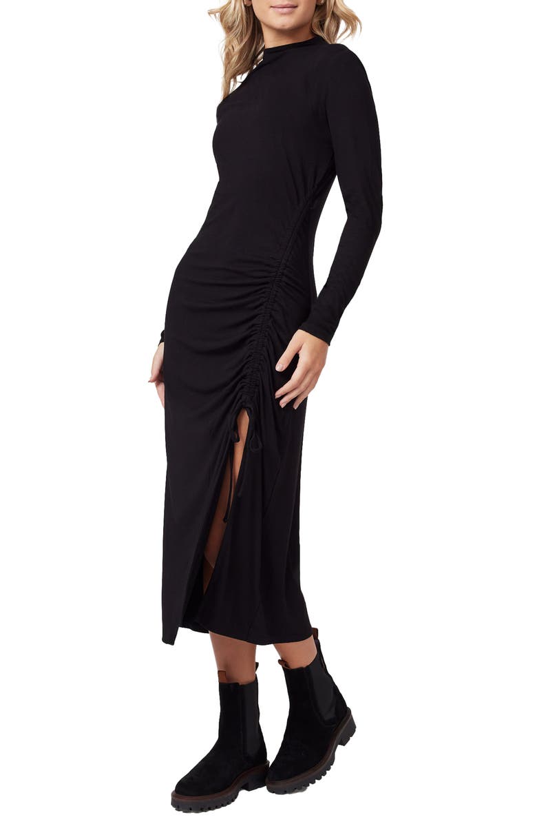 Scotch & Soda Asymmetric Ruched Long Sleeve Dress, Alternate, color, Black