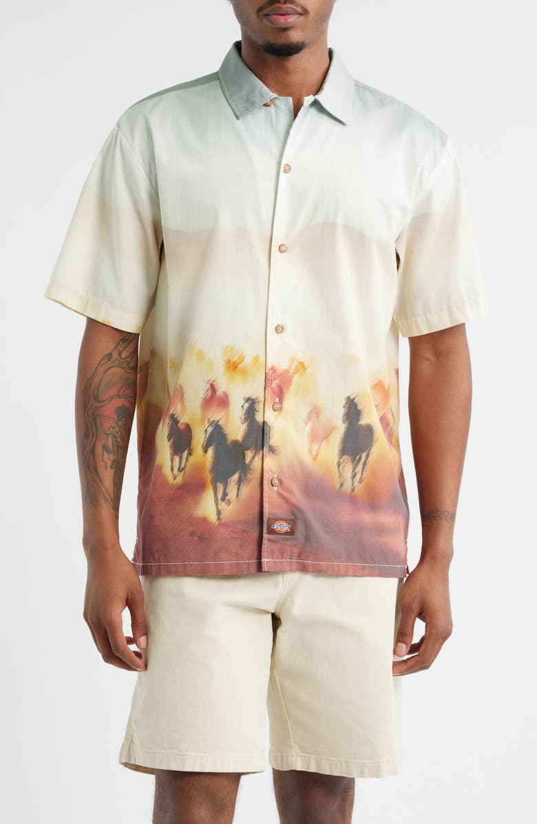 Dickies Running Wild Print Short Sleeve Cotton Button-Up Shirt, Main, color, 