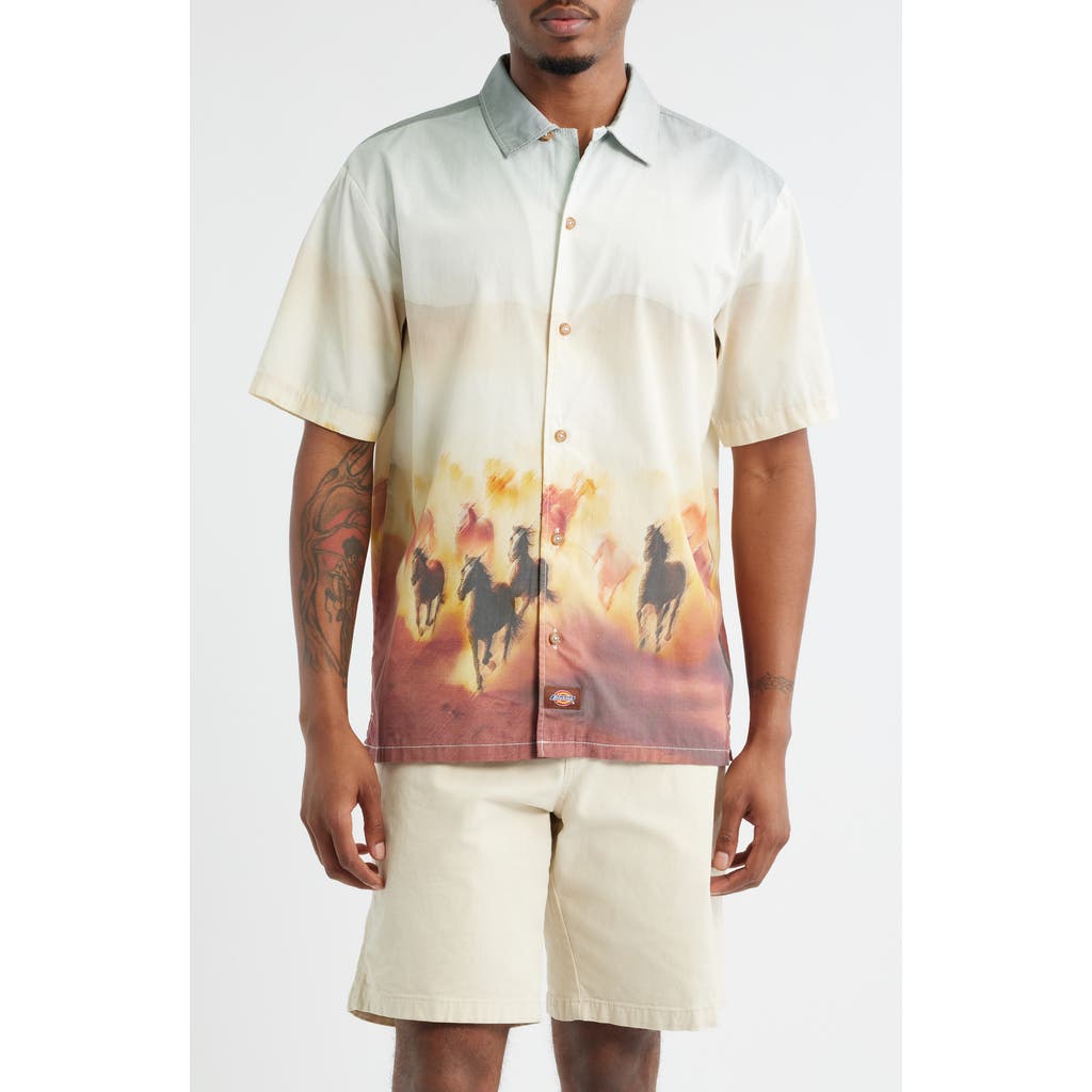 Dickies Running Wild Print Short Sleeve Cotton Button-up Shirt