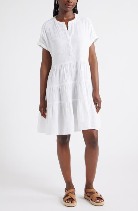 Cotton Gauze Tiered Popover Dress