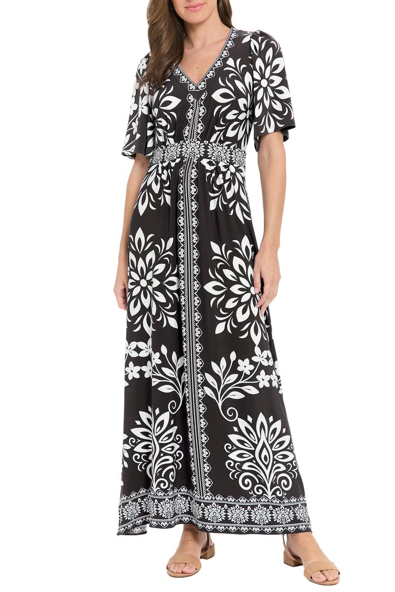Flutter Sleeve Maxi Dress, Main, color, BLACK/ WHITE