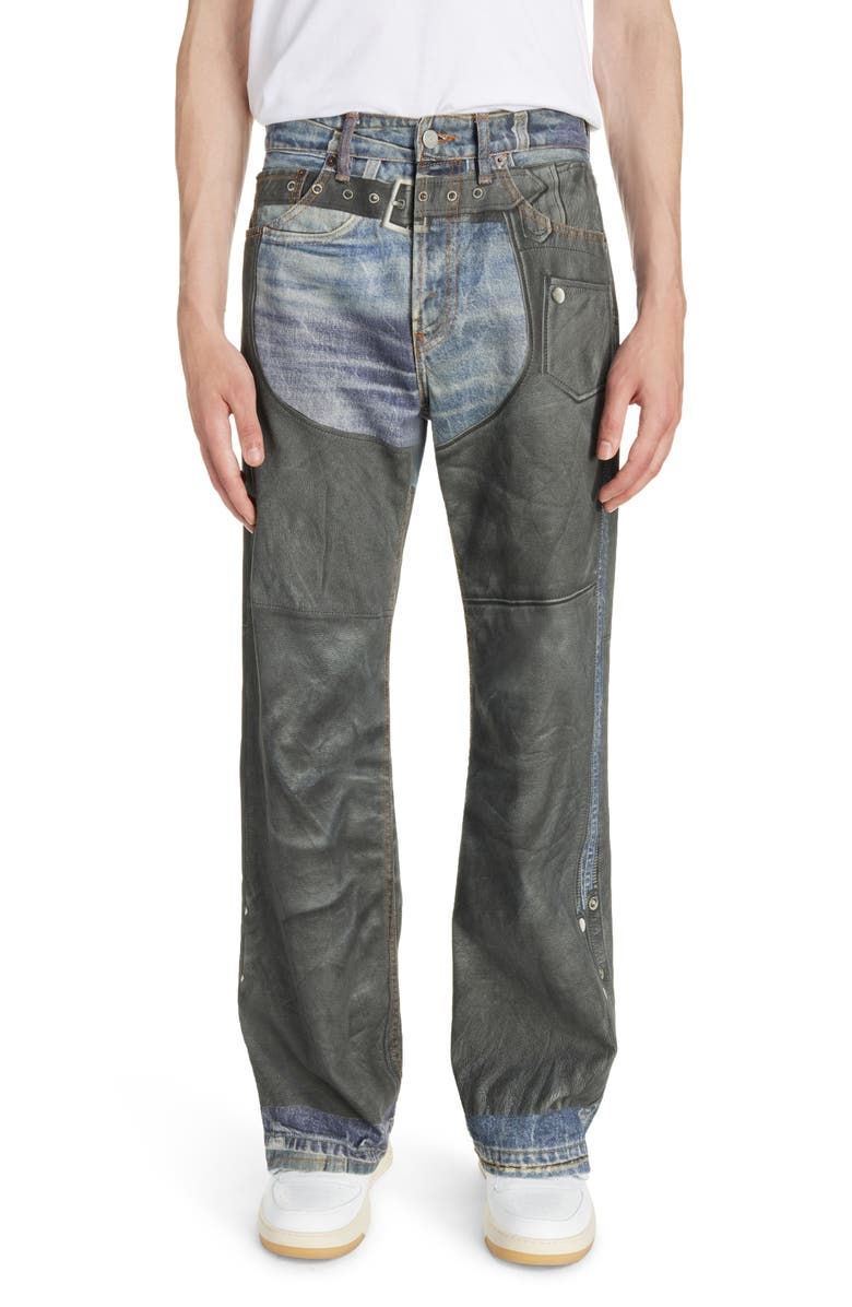 Acne Studios Trompe l'Oeil Faux Leather Chaps Jeans, Main, color, 