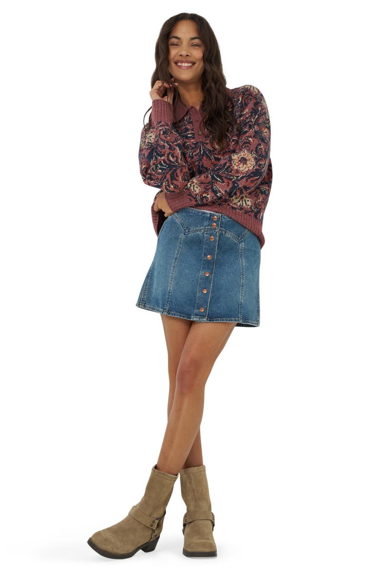 Paneled Cotton Denim Miniskirt, Alternate, color, WORN LEGACY